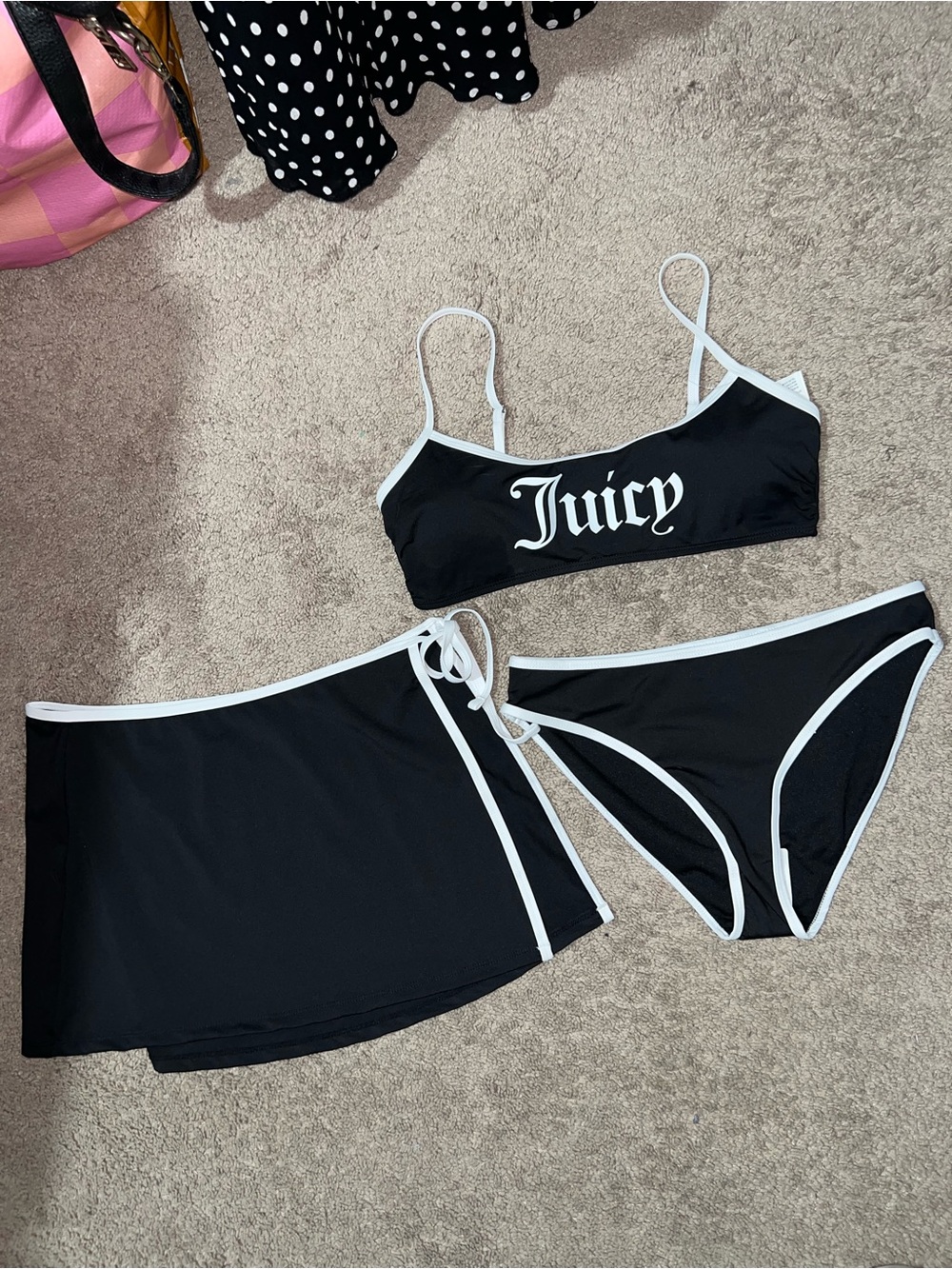 Juicy Couture Black Set with White Logo Print, Bikini & Skirt Swimsuit Set